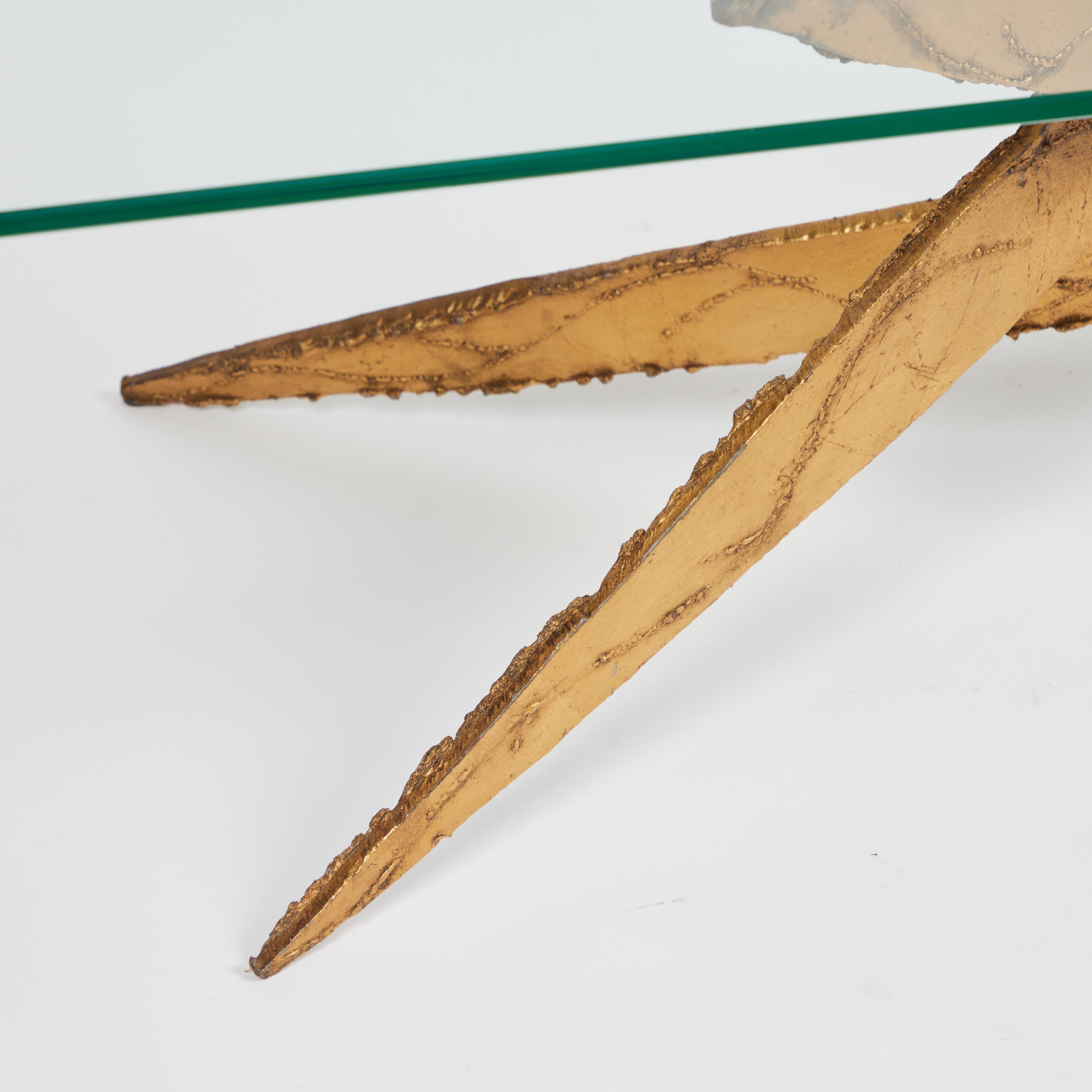 Verre Table basse en acier brutaliste du milieu du siècle dernier en vente