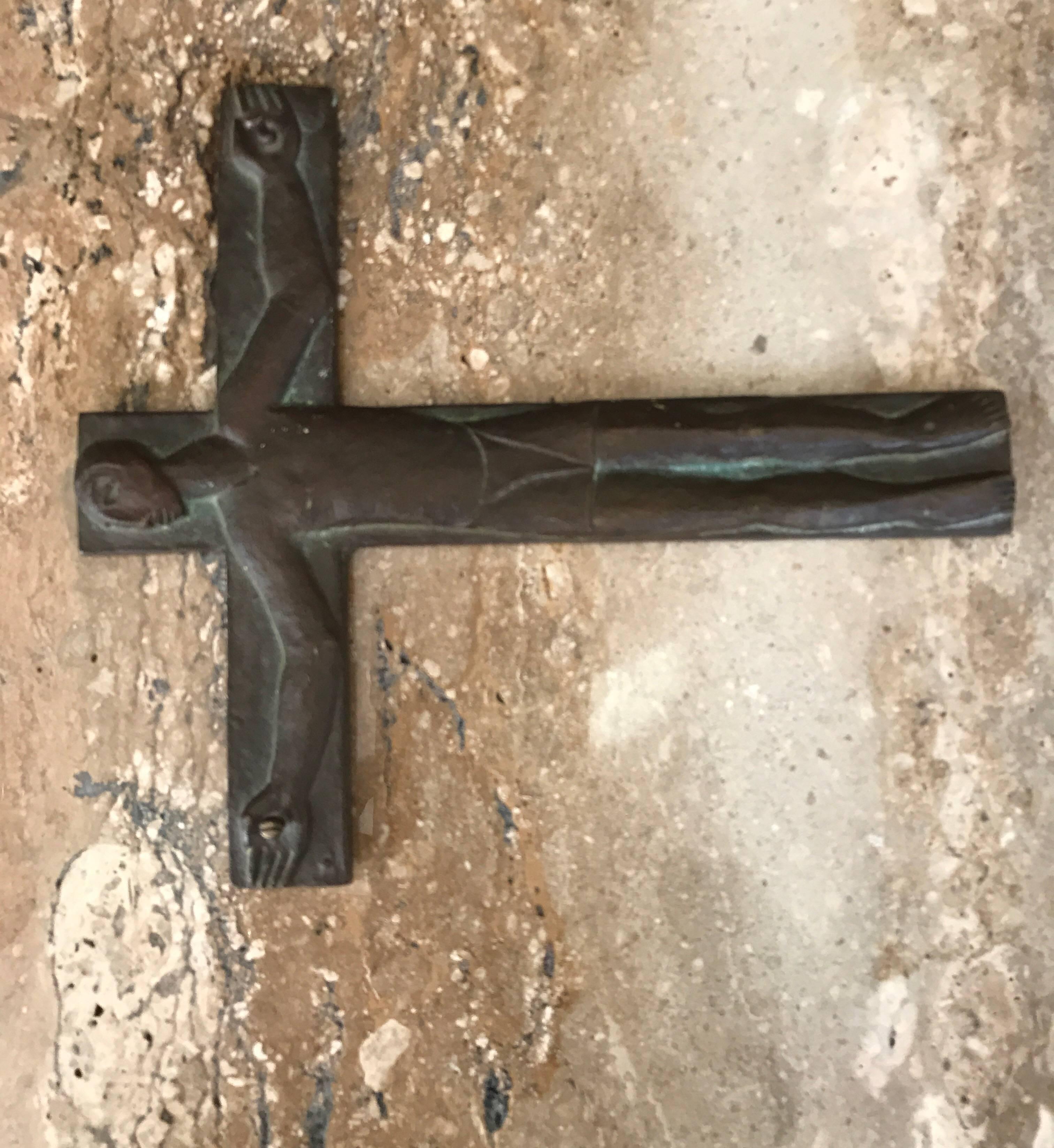 Hammered Midcentury Brutalist Steel Crucifix Cross