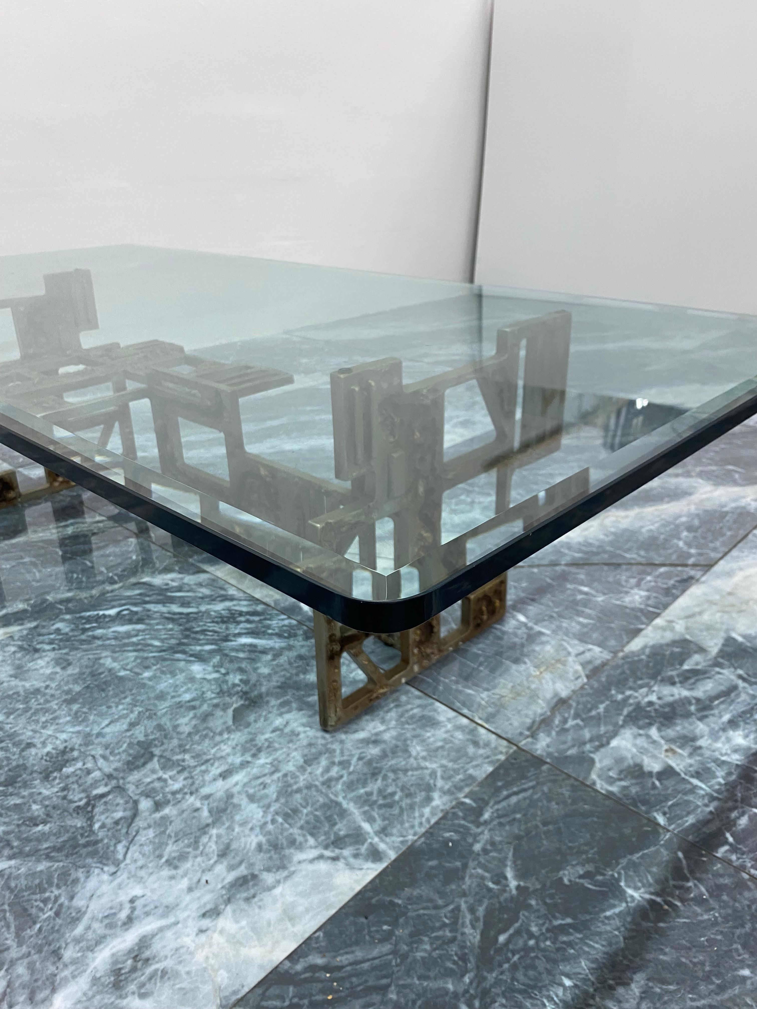 Mid-Century Brutalist Steel Table with Beveled Glass Top, 1960s 4