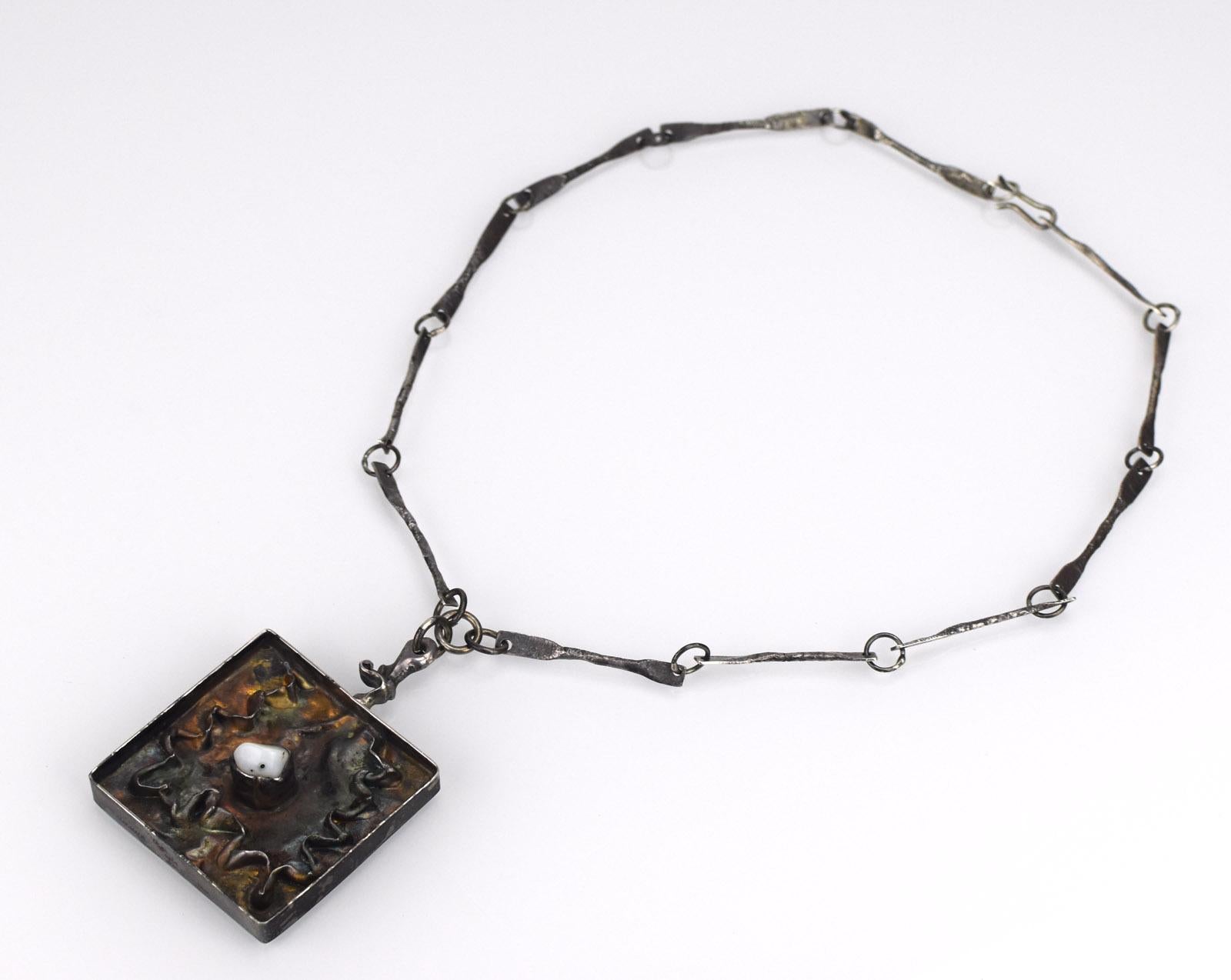 Sterling Silver Mid Century Brutalist Sterling Necklace by Jens Peter Clausen Gudjonsson Iceland For Sale