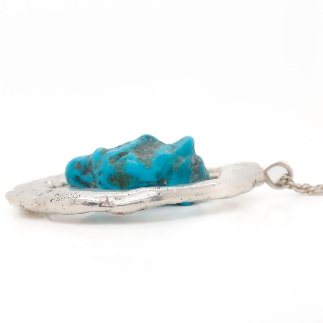 Collana brutalista di metà secolo in argento sterling e pepite di turchese in vendita 6