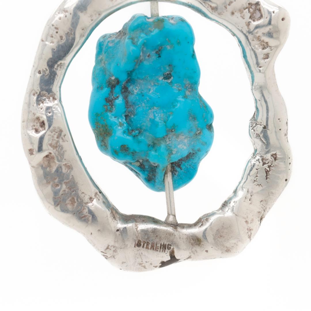 Collana brutalista di metà secolo in argento sterling e pepite di turchese in vendita 8