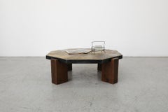 Mid-Century Brutalist Stone Hexagonal Stone, Wood And Steel Table