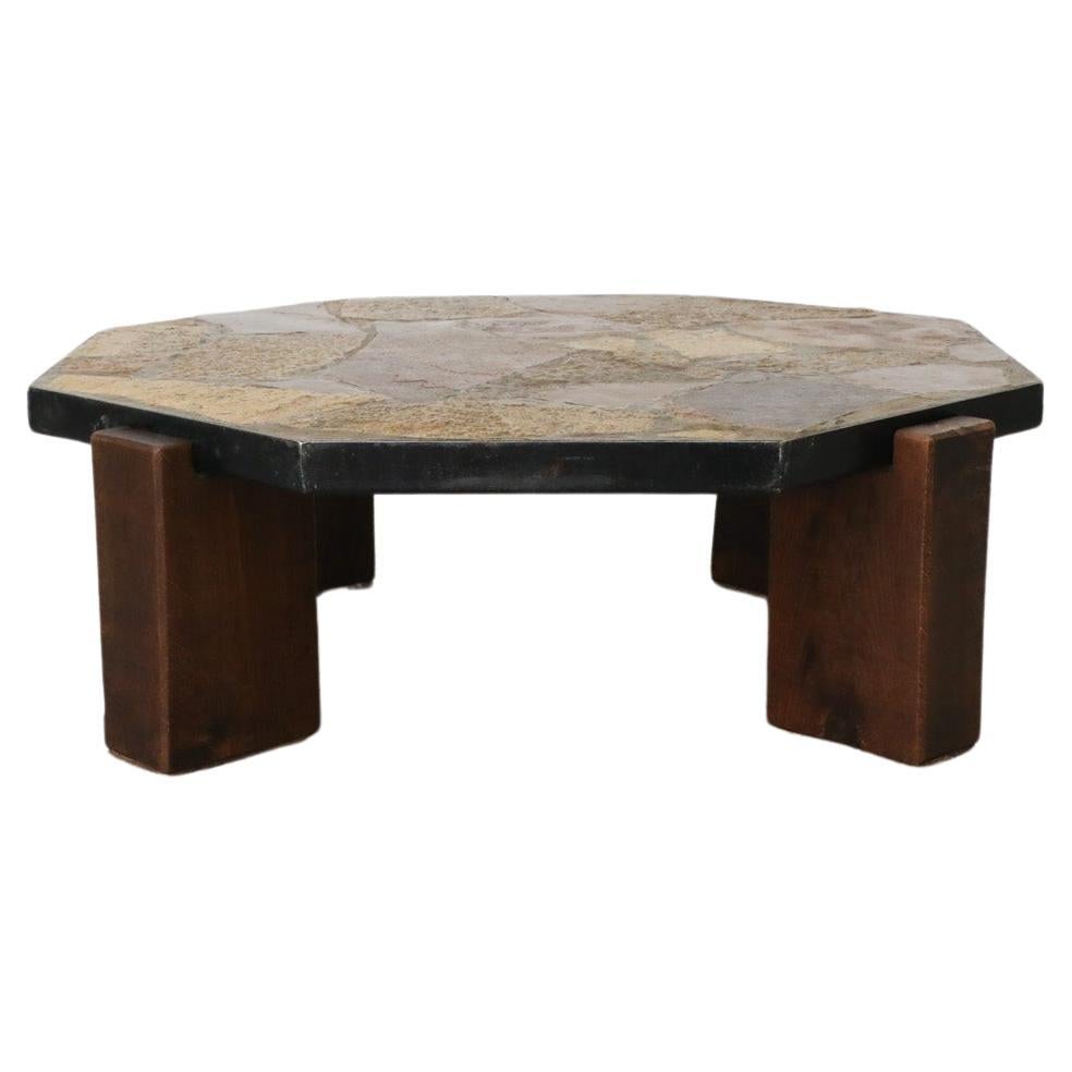 Mid-Century Brutalist Stone Hex Table For Sale