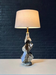 Mid-Century Brutalist Studio Ceramic Table Lamp w/ Sculptural Glazed Form