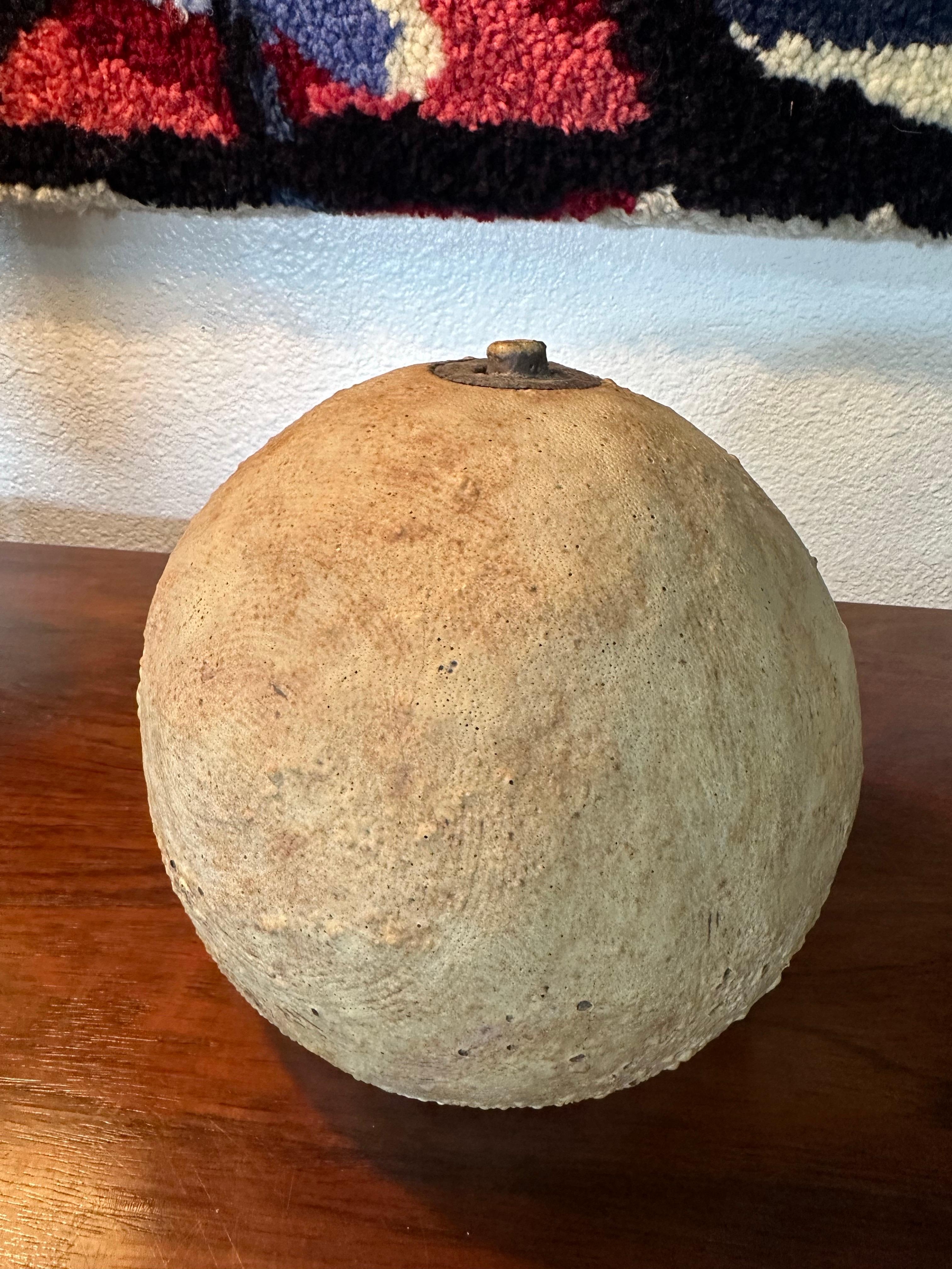 Hand-Crafted Mid Century Brutalist Studio Pottery Ball Vase Weed Pot For Sale