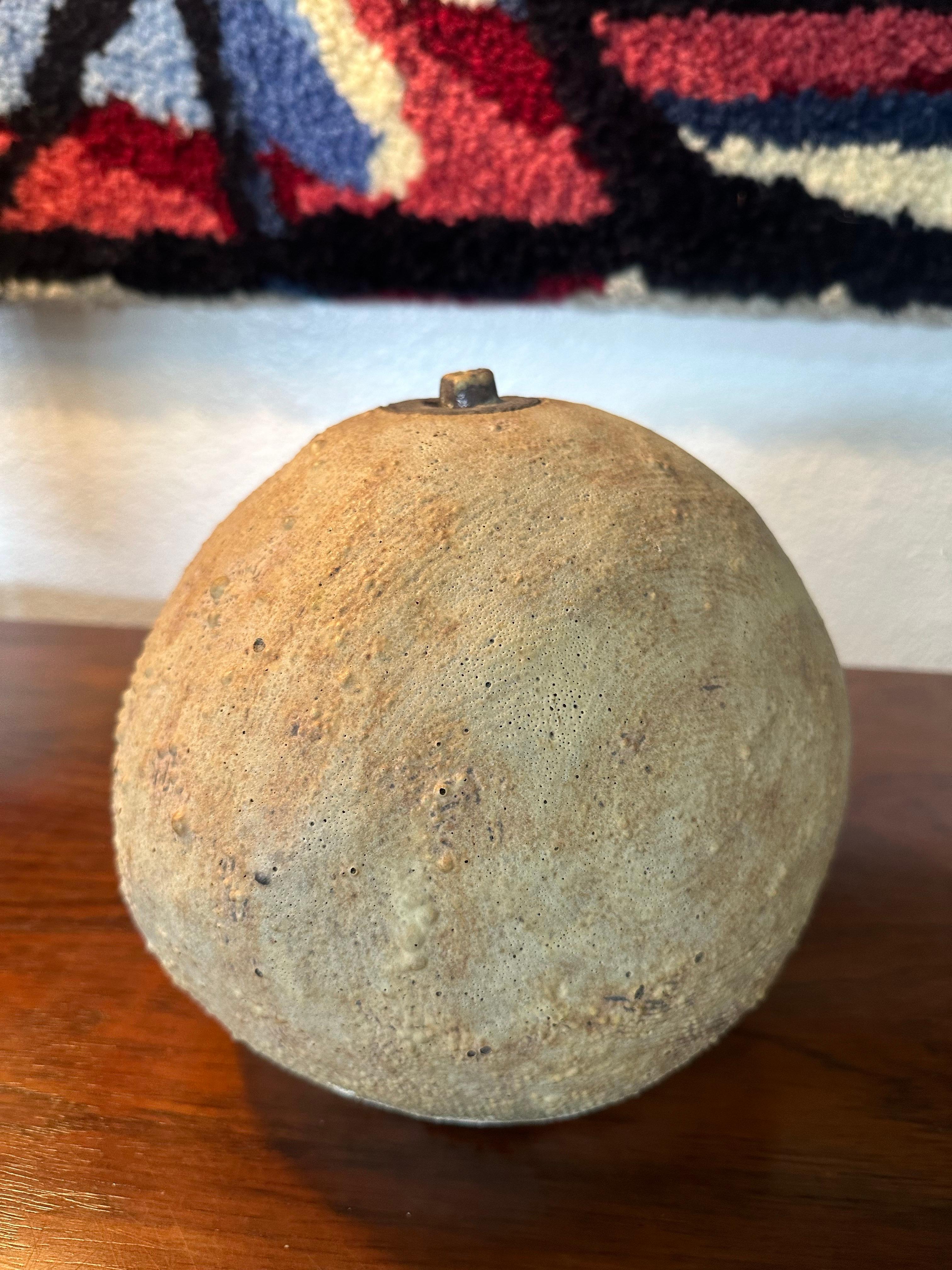 Mid Century Brutalist Studio Pottery Ball Vase Weed Pot In Good Condition For Sale In Lutz, FL