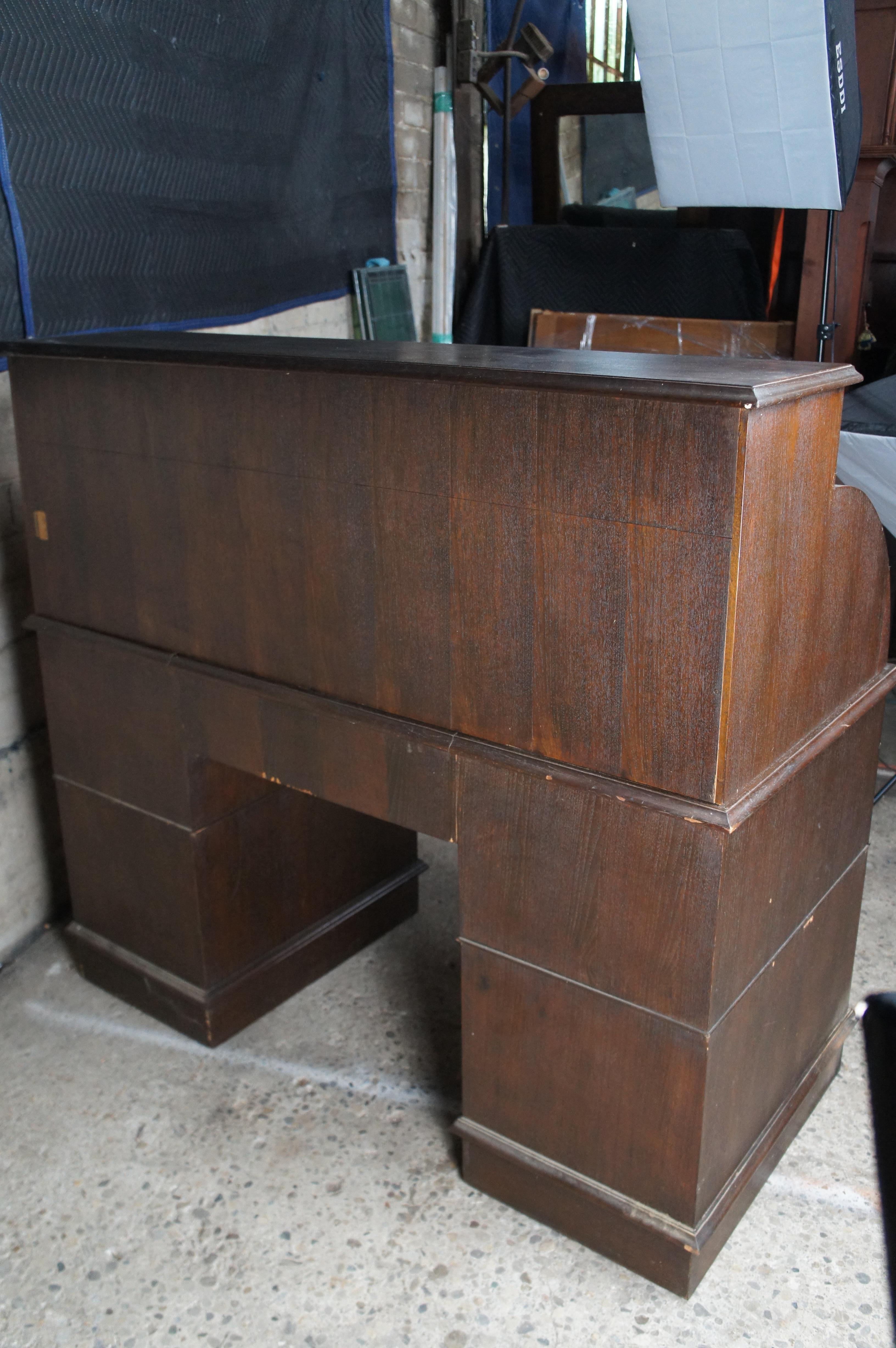 Mid Century Brutalist Style Half Cylinder Oak Roll Top Marble Writing Desk 53