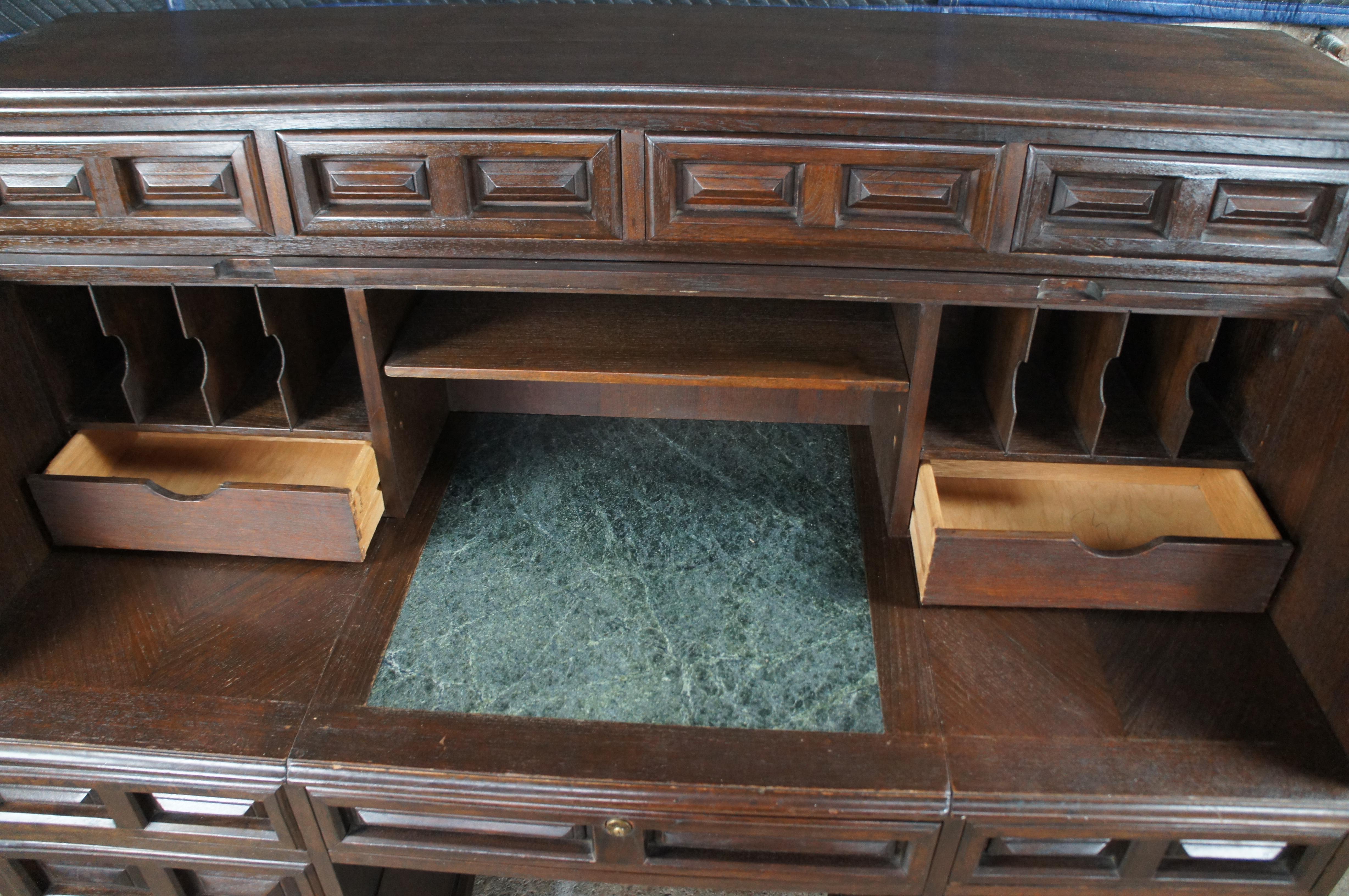 Mid Century Brutalist Style Half Cylinder Oak Roll Top Marble Writing Desk 53
