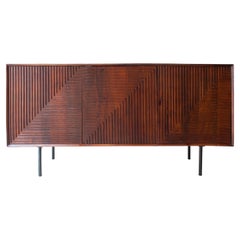 Vintage Mid-Century Brutalist Style Rectangular Dark Oak Wood Sideboard, Italy, 1970