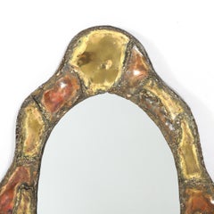 Mid-Century Brutalist Textural Welded Brass & Copper Bordered Signed Mirror