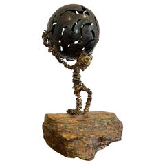 Mid Century Brutalist Torch Cut Atlas Scupture