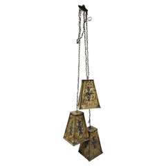 Mid Century Brutalist Torch Cut Brass 3 Light Chandelier 1970