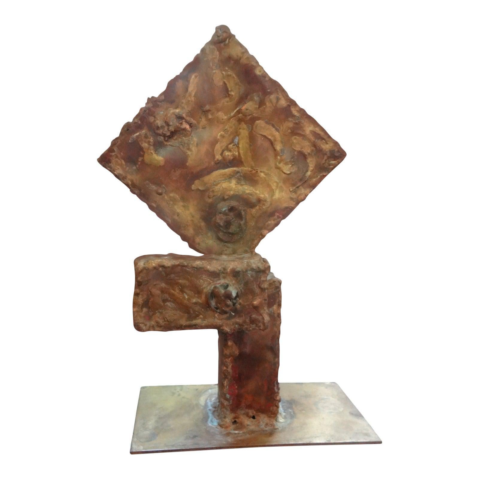 Midcentury Torch Cut Metal Abstract Brutalist Sculpture For Sale 4