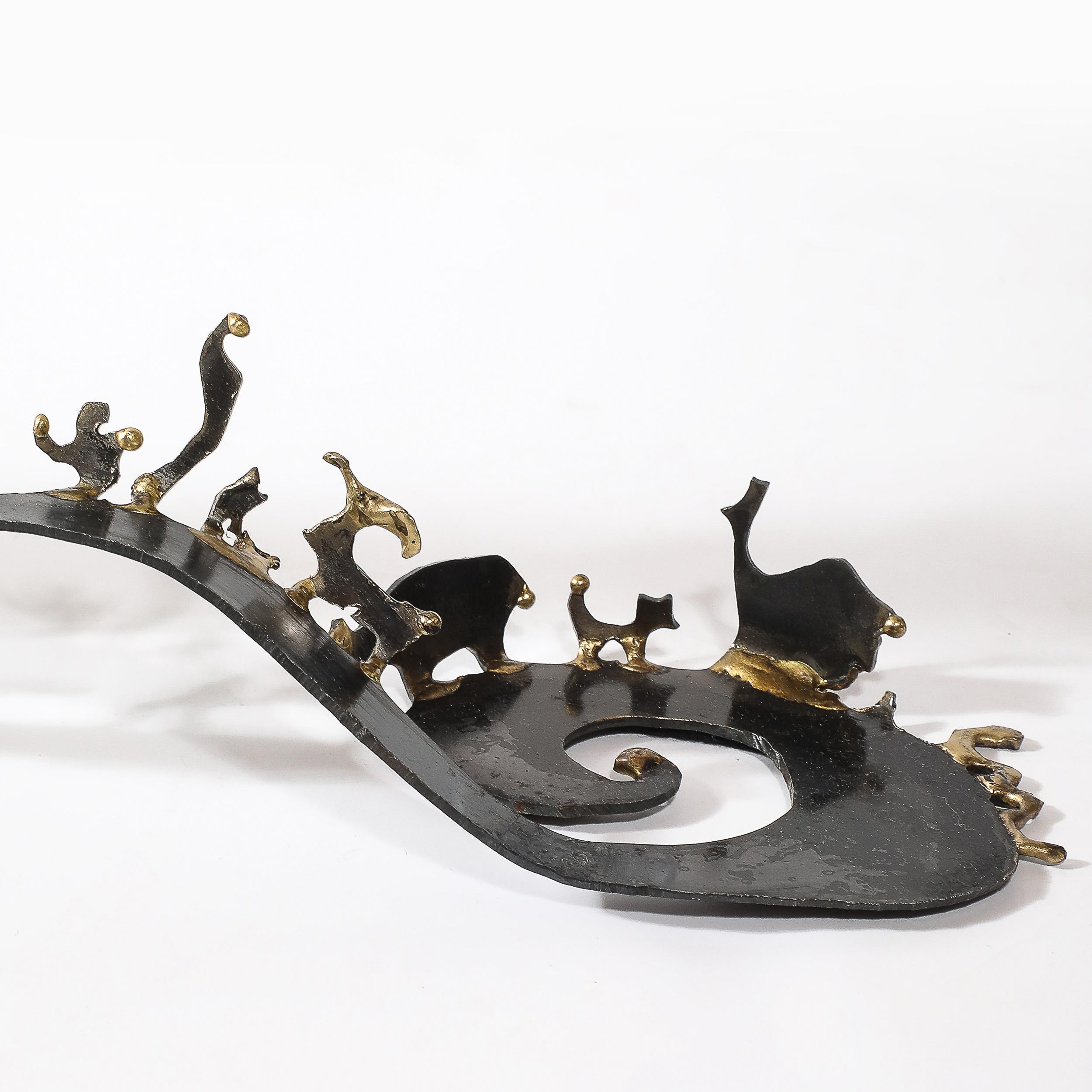 Mid-Century Modern Mid-Century Brutalist Torch Cut Patinated Brass Menorah w/ Noah's Ark Motif