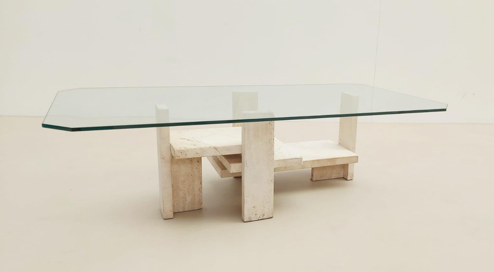 Belgian Mid-Century Brutalist Travertine Coffee Table by Willy Ballez, Belgium, 1970s