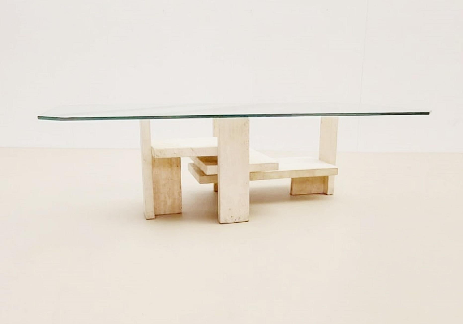 Mid-Century Brutalist Travertine Coffee Table by Willy Ballez, Belgium, 1970s In Good Condition In Brussels, BE
