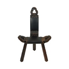 Mid Century Brutalist Tripod Chair Pine Faux Leather Spain