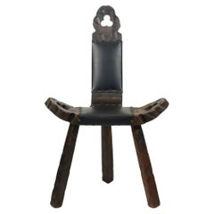 Mid Century Brutalist Tripod Chair Pine Faux Leather Spain