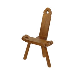 Mid Century Brutalist Tripod Chair Solid Oak Spain