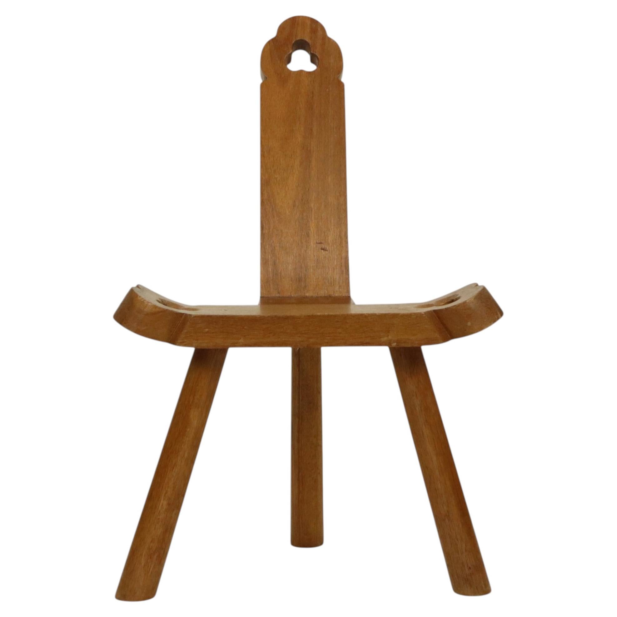 Mid Century Brutalist Tripod Chair Solid Oak Spain For Sale