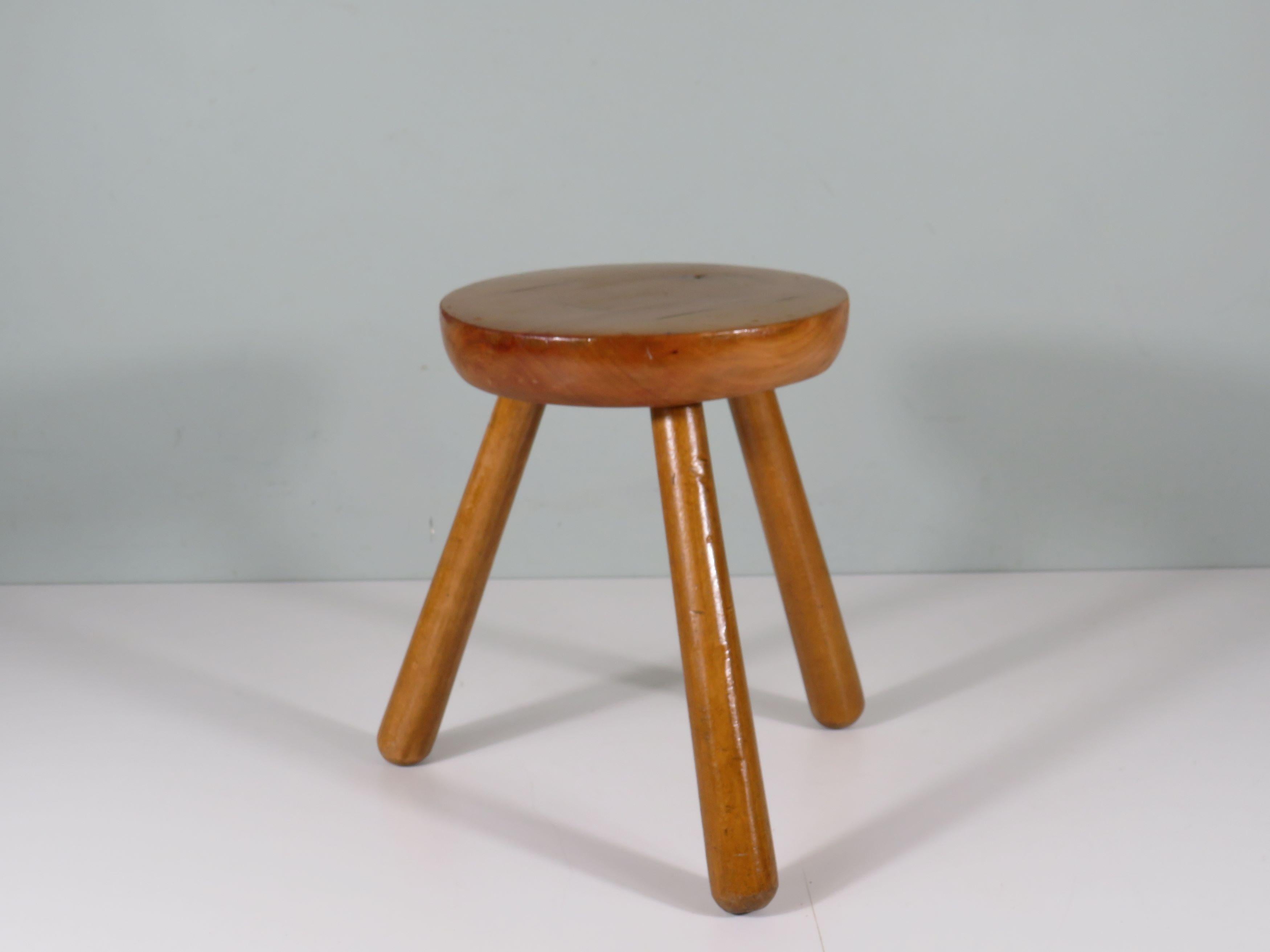 French Mid century, brutalist tripod stool in the style of Perriand. France 1960s