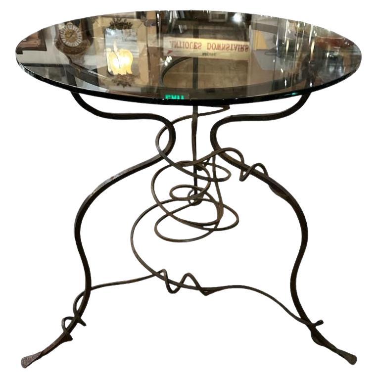 Tavolo con piano in vetro di metà secolo BRUTALIST Twist Metal