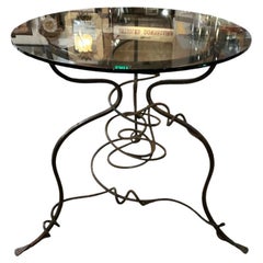 Mid Century BRUTALIST Twist Metal Glass Top Table