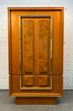 Mid-Century Brutalist Two-Piece Oak and Burl Armoire by Tobago Furniture