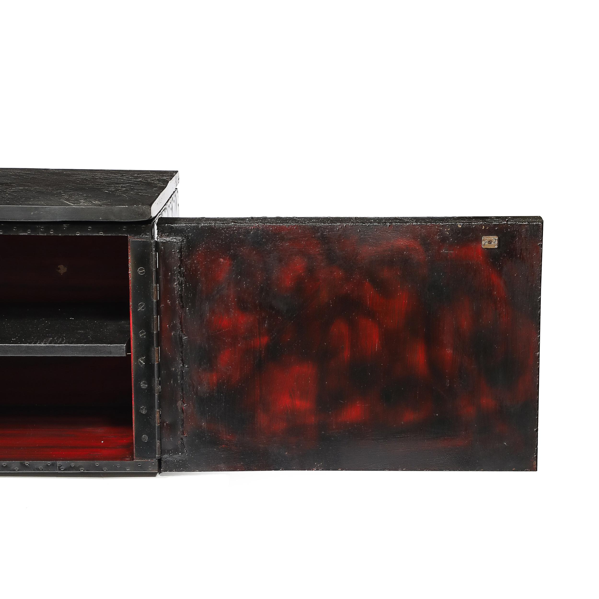 Mid-Century Brutalist Wall Mounted Patchwork Cabinet Signed Paul Evans 68 For Sale 2