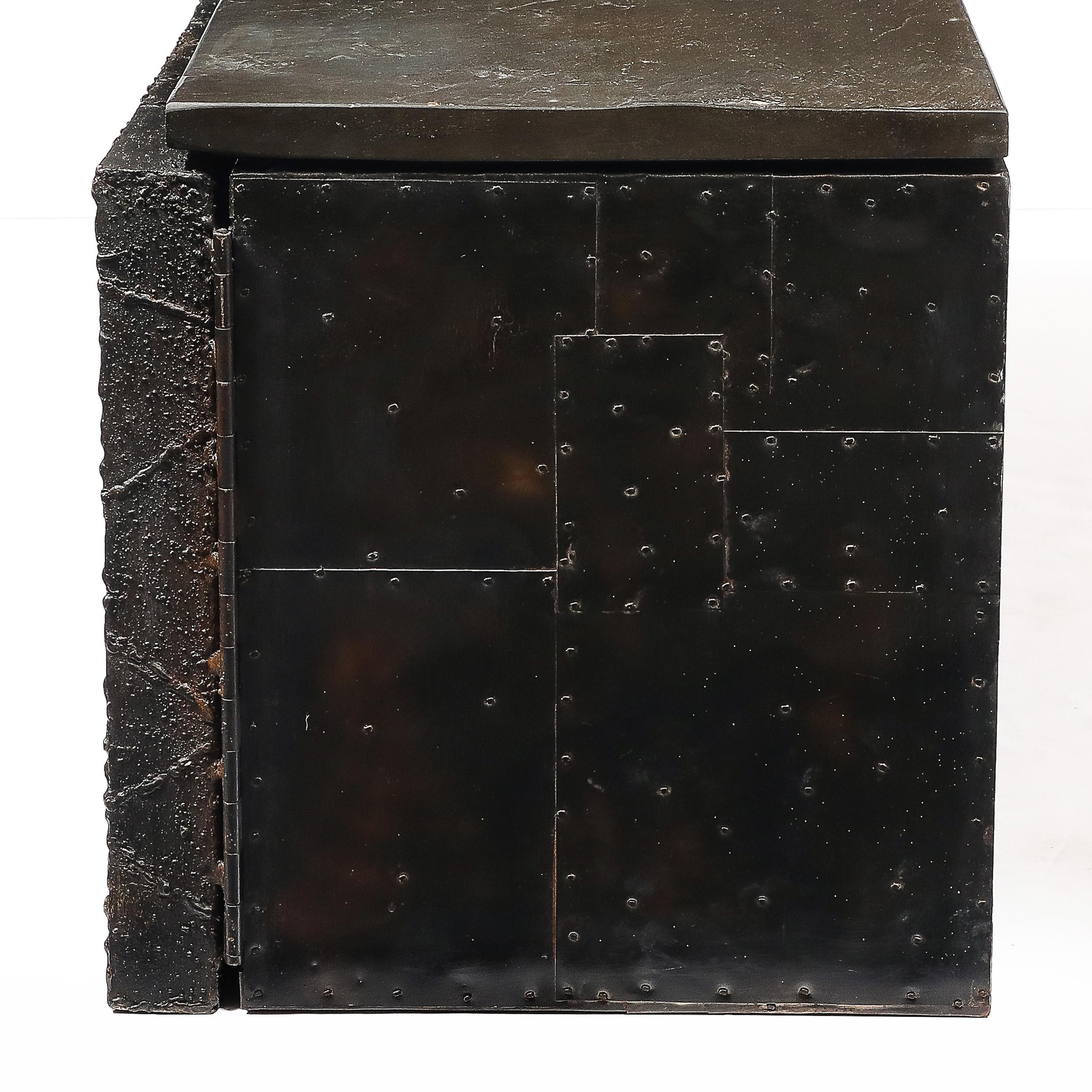 Mid-Century Brutalist Wall Mounted Patchwork Cabinet Signed Paul Evans 68 For Sale 5