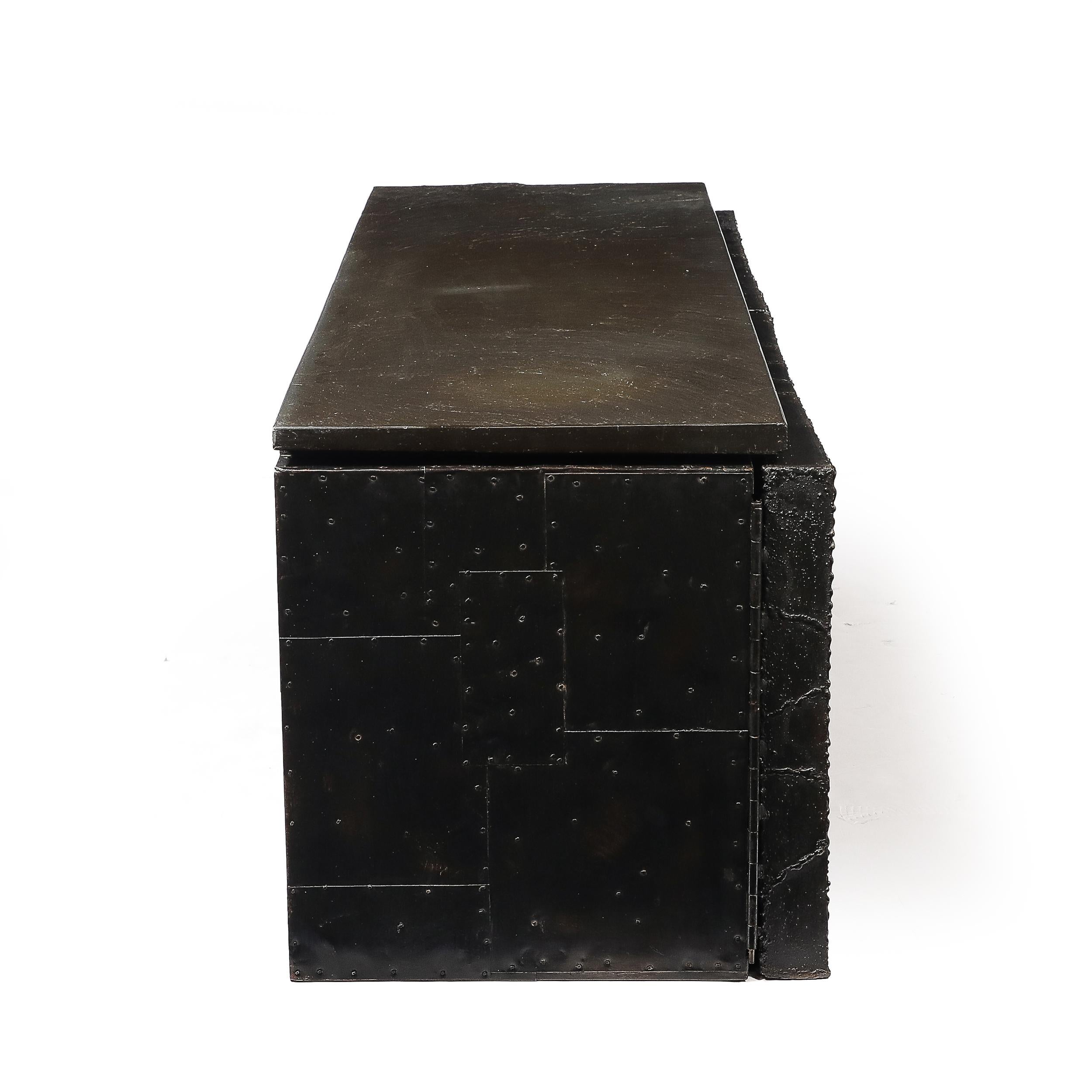 Mid-Century Brutalist Wall Mounted Patchwork Cabinet Signed Paul Evans 68 For Sale 9