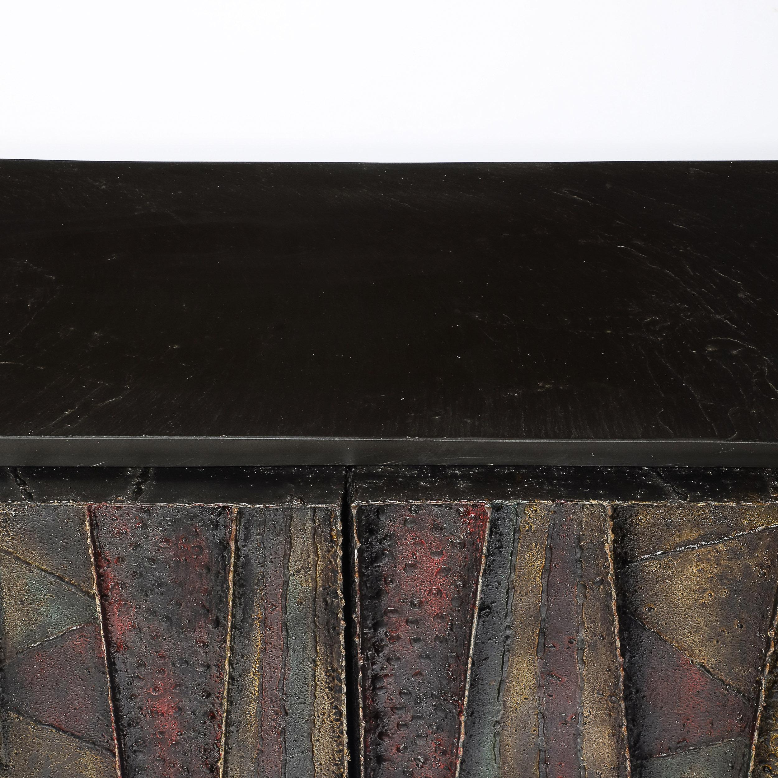 Welded Mid-Century Brutalist Wall Mounted Patchwork Cabinet Signed Paul Evans 68 For Sale