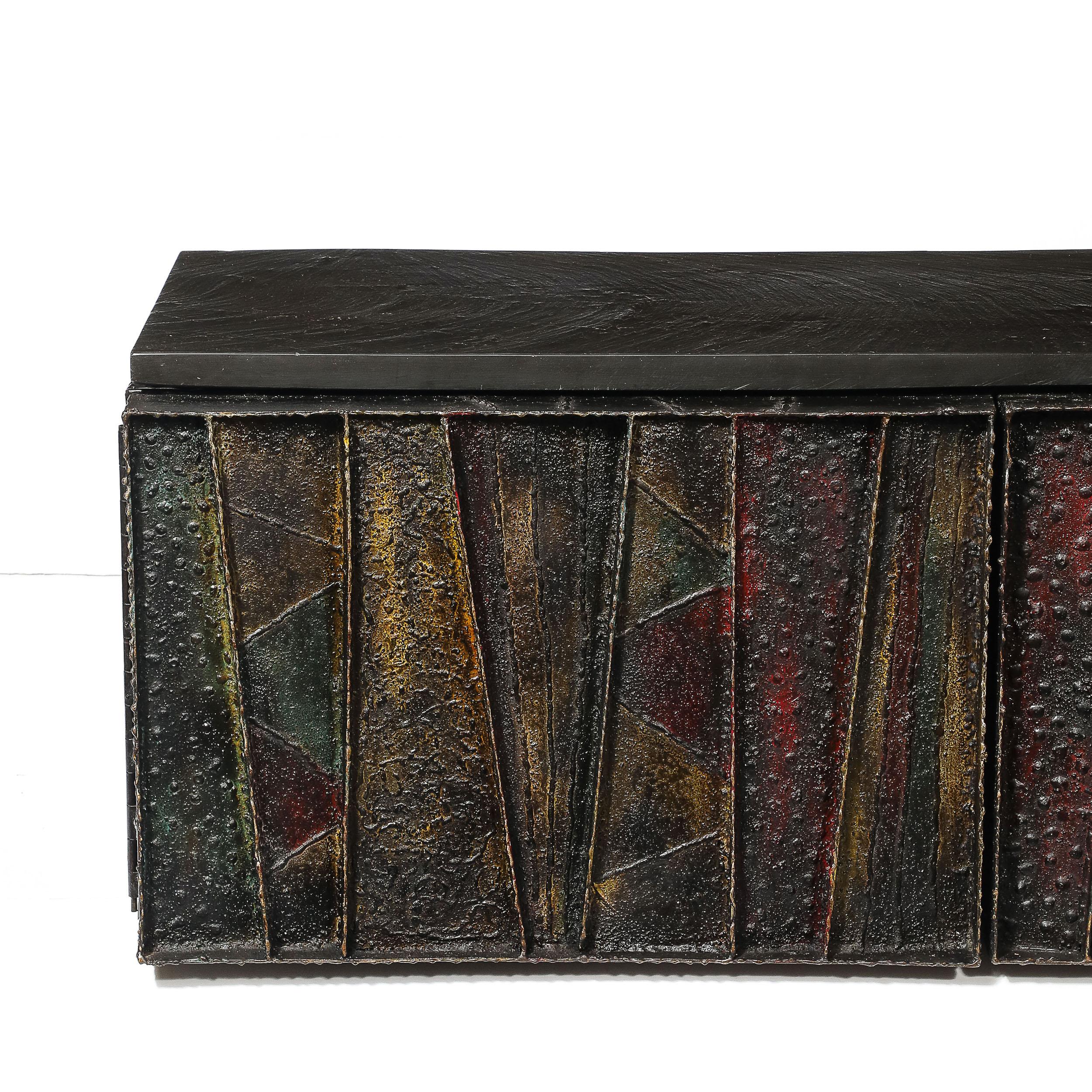 Mid-20th Century Mid-Century Brutalist Wall Mounted Patchwork Cabinet Signed Paul Evans 68 For Sale