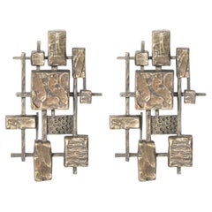 Mid-Century Brutalist Wall Sculptures in Textural Cubist Forms by Syroco