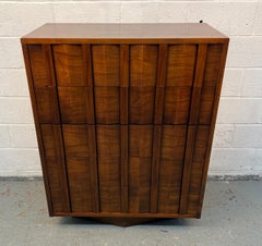 Mid-Century Brutalist Walnut Highboy Dresser by Lane