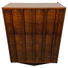 Mid-Century Brutalist Walnut Highboy Dresser by Lane