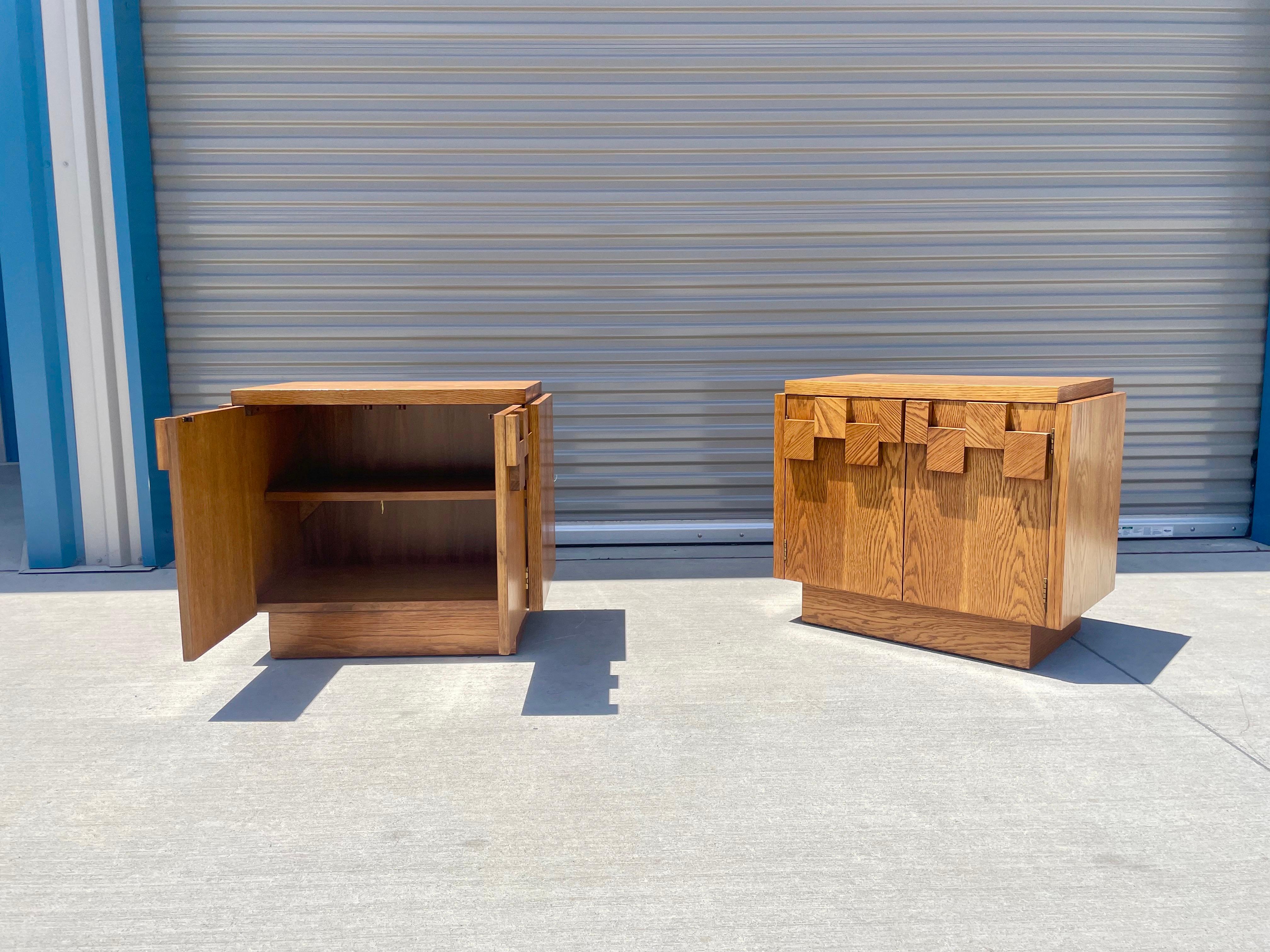 American Mid Century Brutalist Walnut Nightstand by Lane
