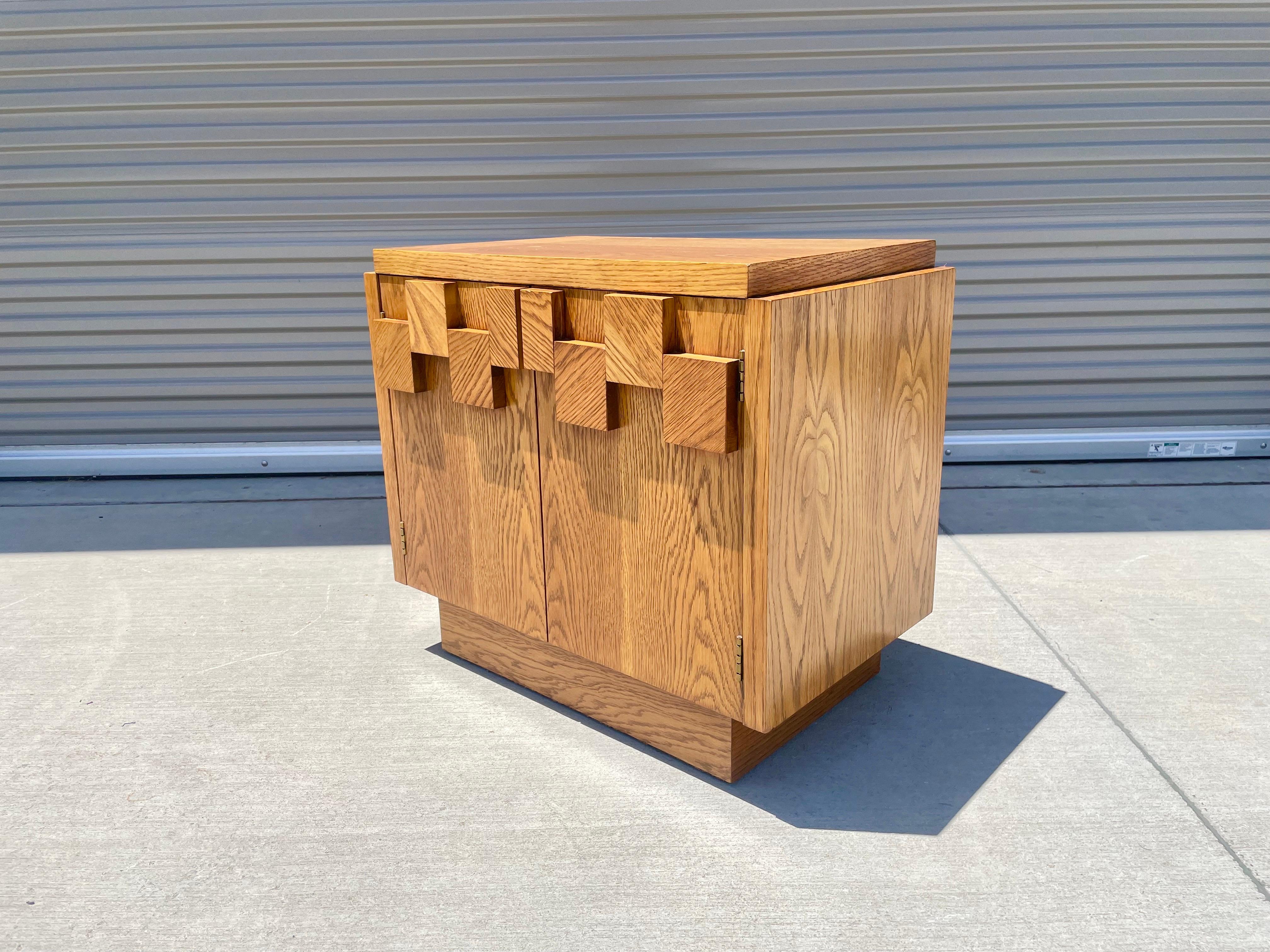 Mid Century Brutalist Walnut Nightstand by Lane 1