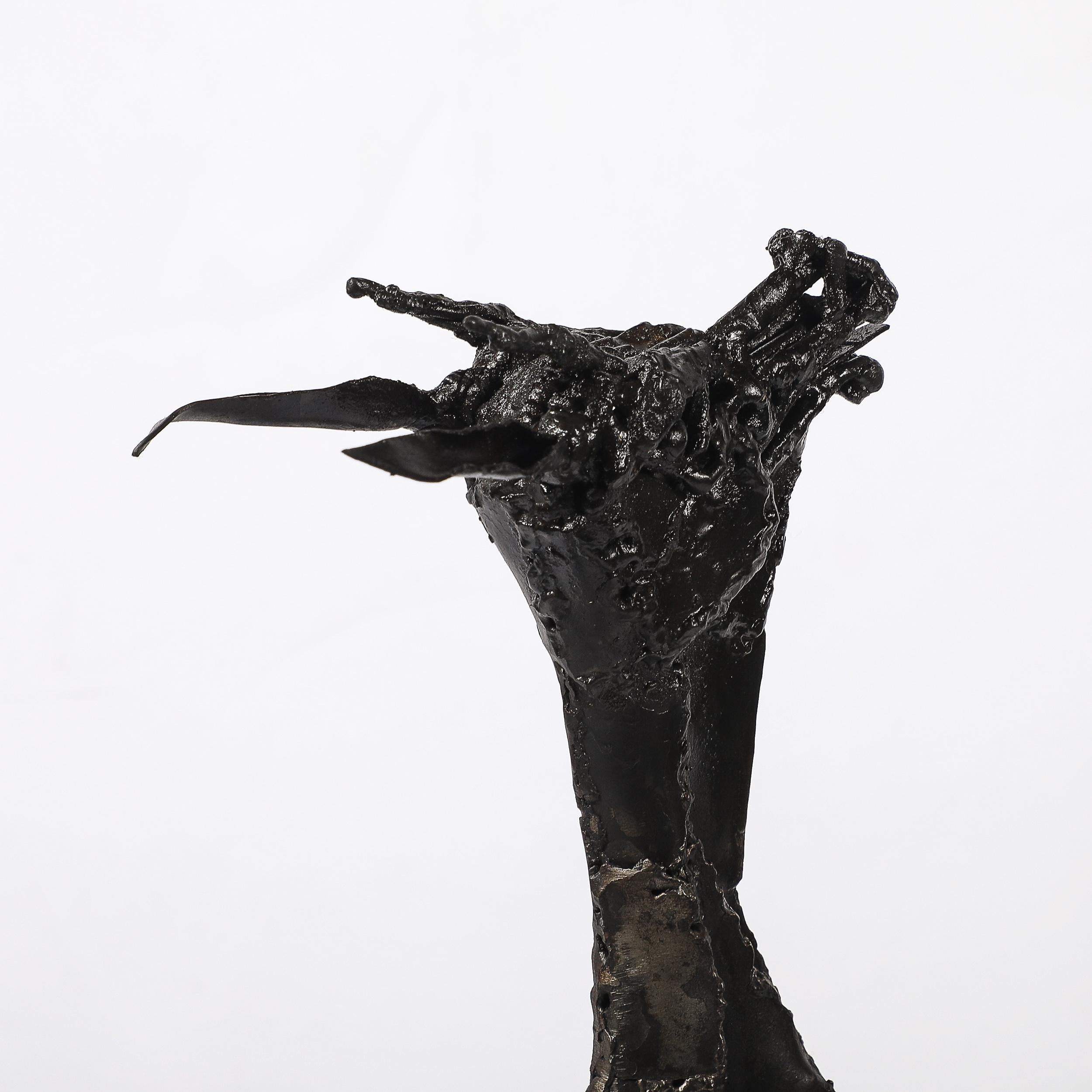 Mid-Century Brutalist Welded Bronze Sculpture of a Leaping Goat on Wood Base For Sale 7