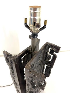 Mid-Century Brutalist Welded Steel Table Lamp in the Manner of Paul Evans 1970s
