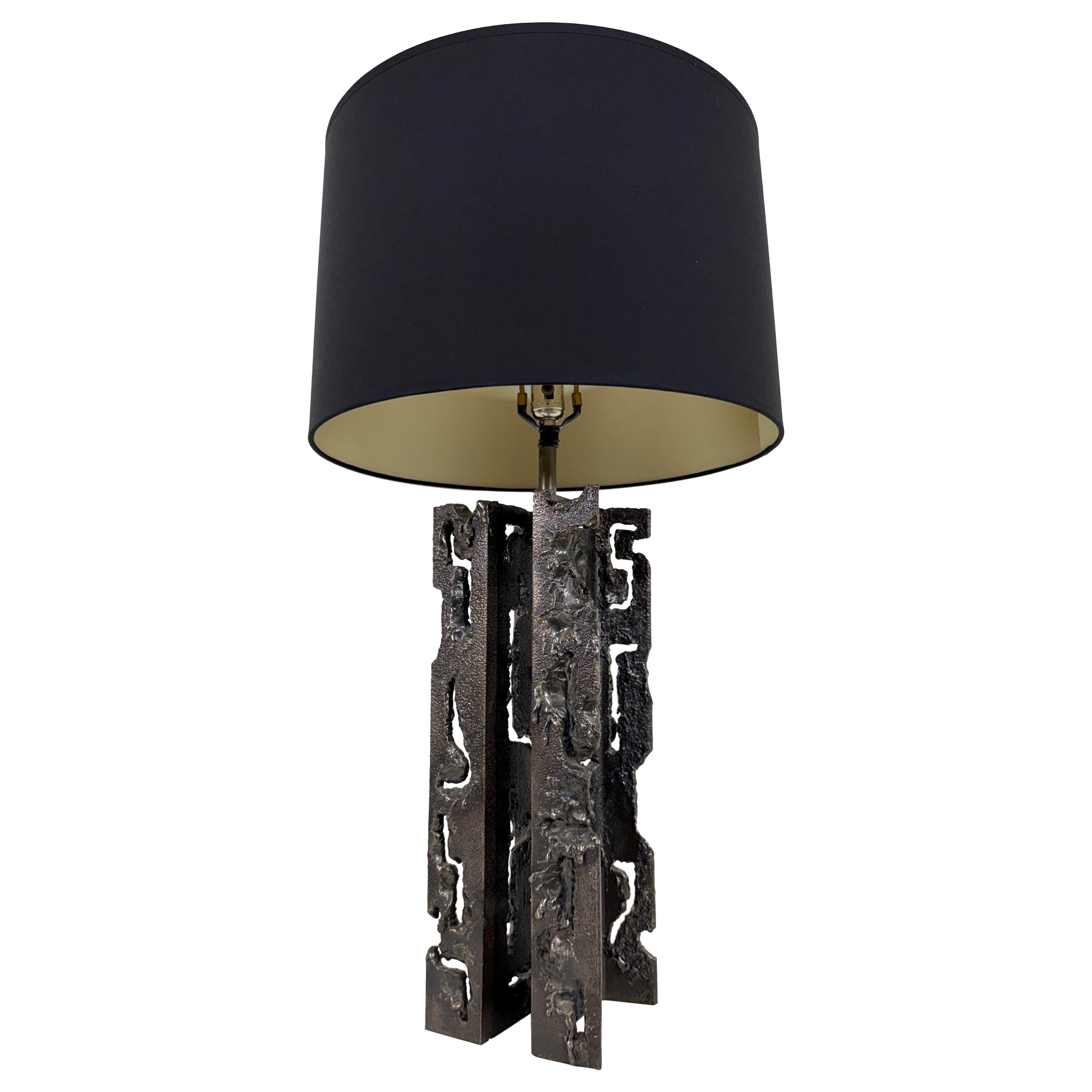 Mid-Century Brutalist Welded Steel Table Lamp in the Manner of Paul Evans 1970s