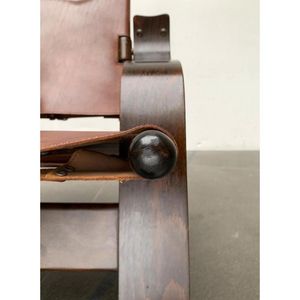 Mid-Century Brutalist Wood and Leather Safari Armchair, 1960s For Sale 6