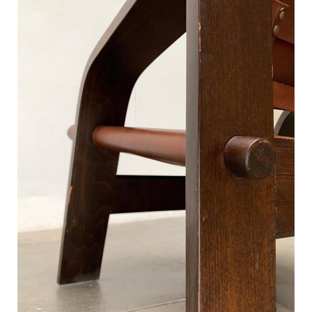 Mid-Century Brutalist Wood and Leather Safari Armchair, 1960s For Sale 8