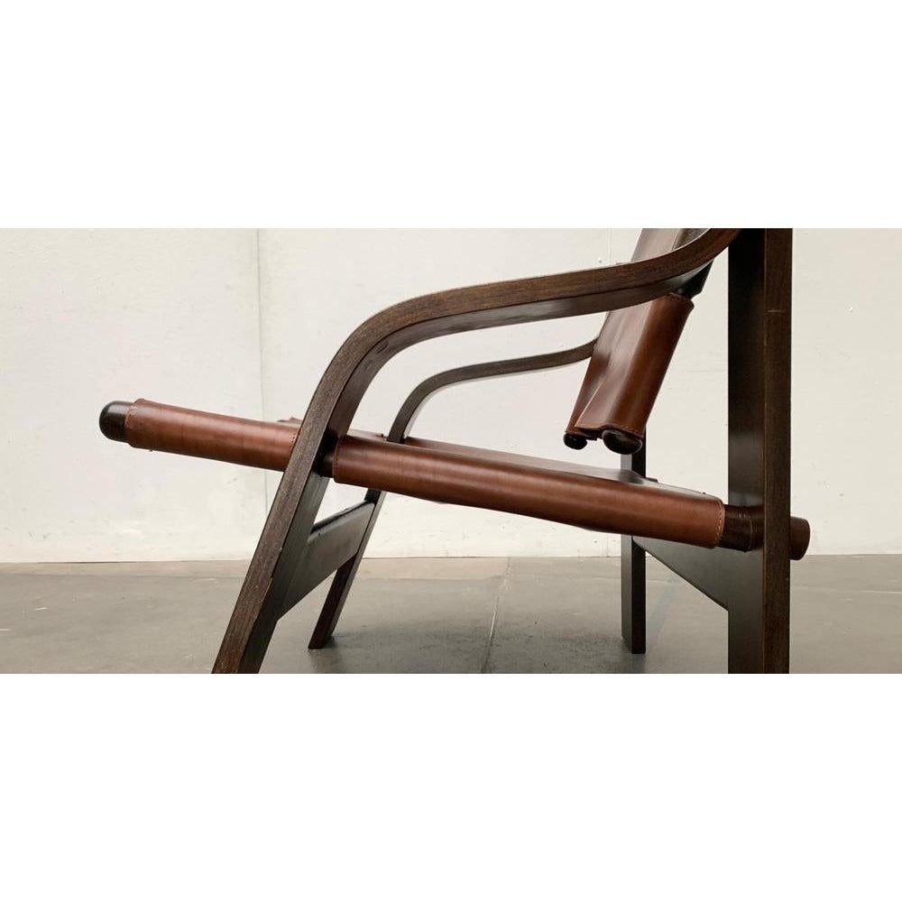 Mid-Century Brutalist Wood and Leather Safari Armchair, 1960s For Sale 2