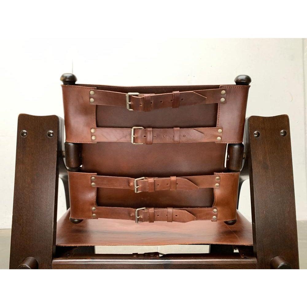 Mid-Century Brutalist Wood and Leather Safari Armchair, 1960s For Sale 3