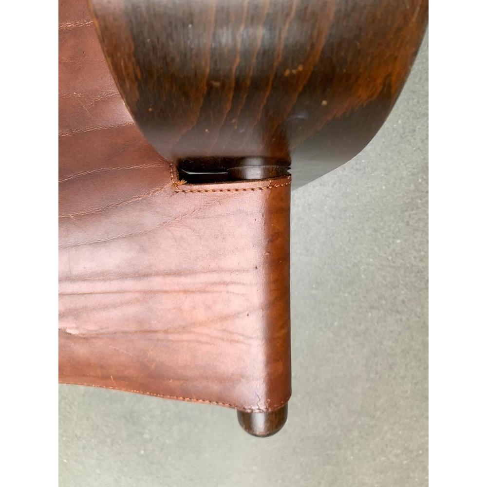 Mid-Century Brutalist Wood and Leather Safari Armchair, 1960s For Sale 4