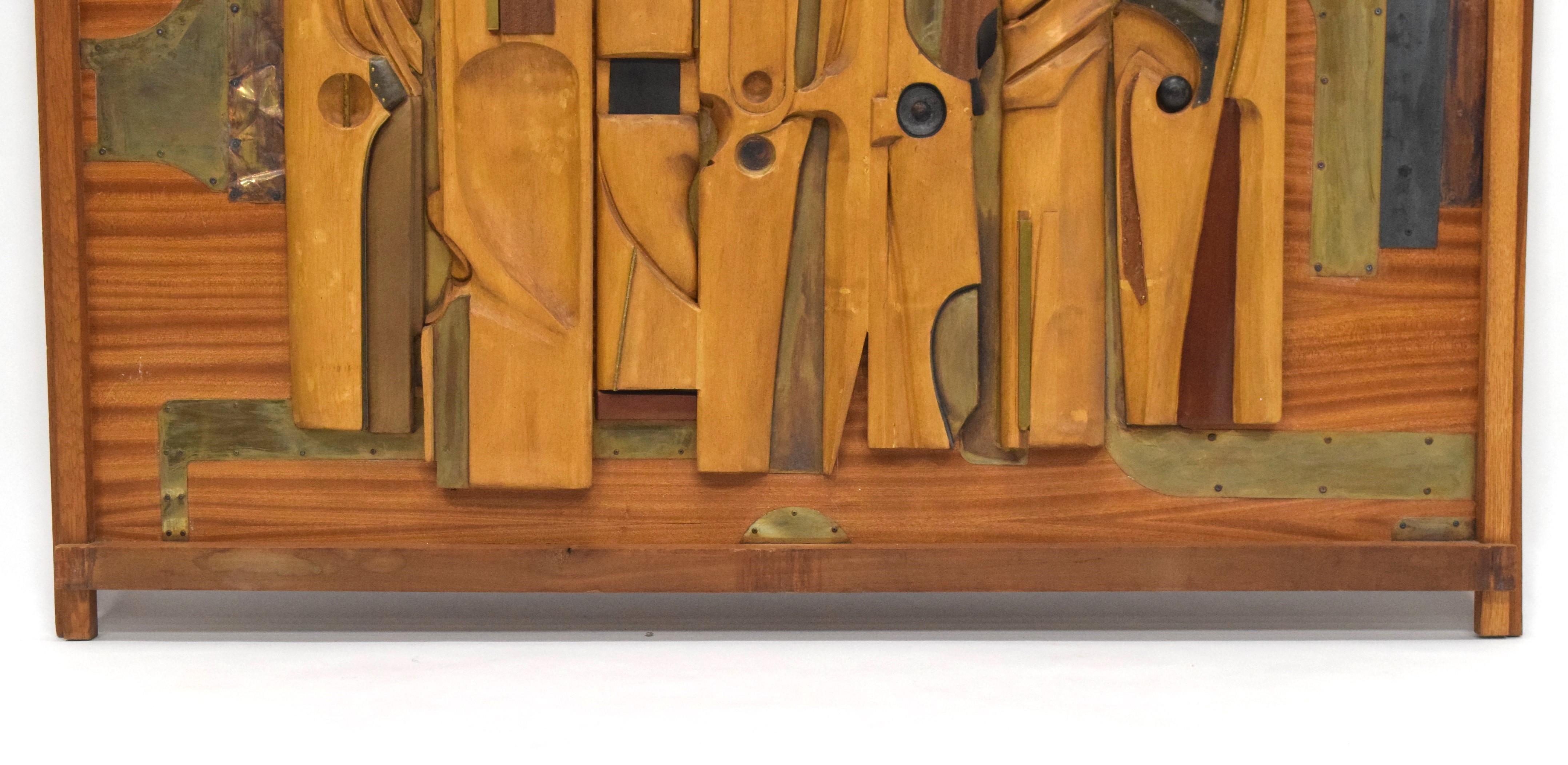 Arte de Pared de Madera Brutalista de Mediados de Siglo Francés en venta
