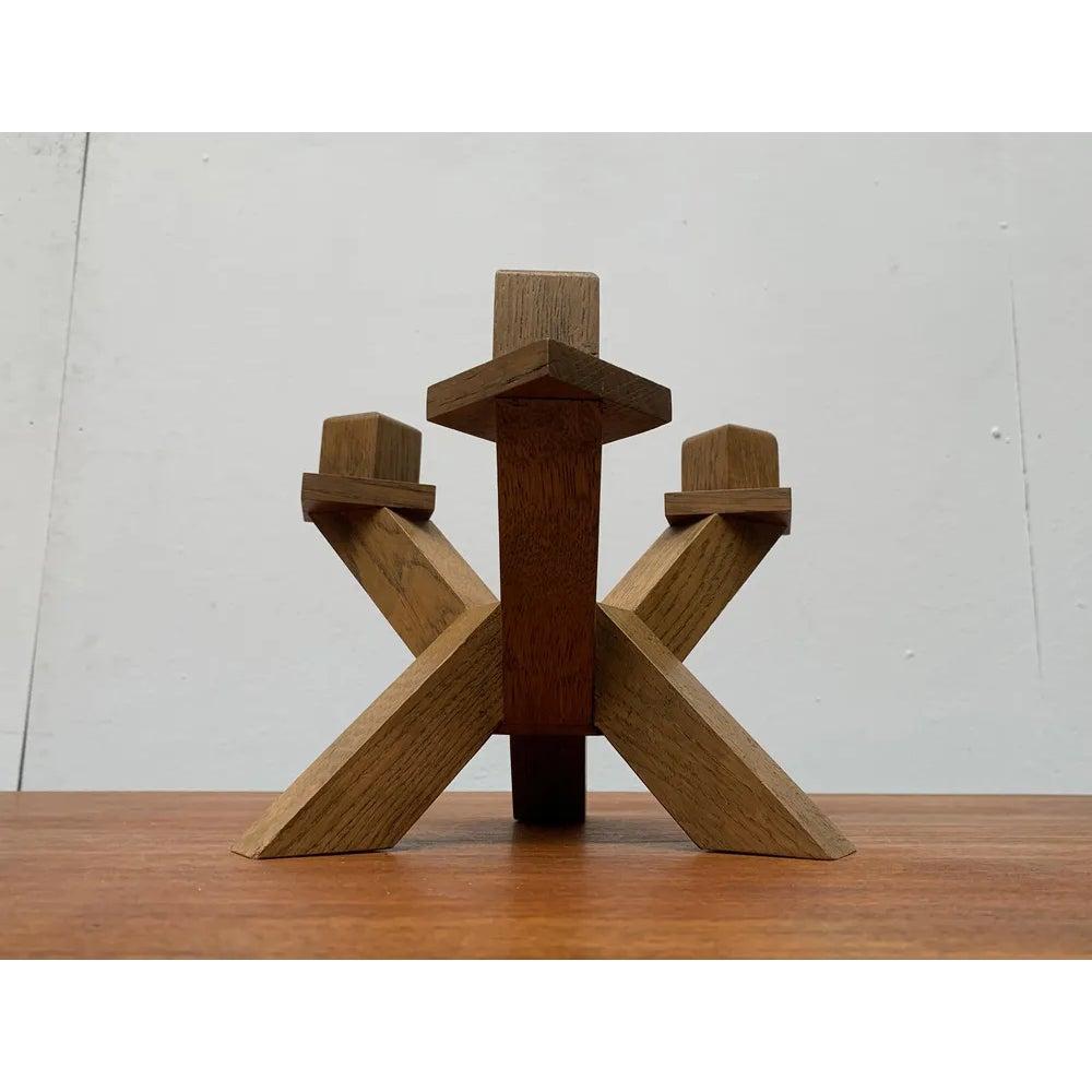 Brutalistischer Holz-Kerzenhalter aus der Jahrhundertmitte, 1960er Jahre im Angebot 2