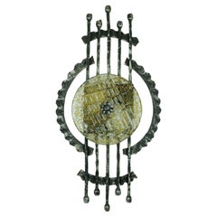 Midcentury Brutalist Wrought Iron and Glass Wall Lamp Sconce